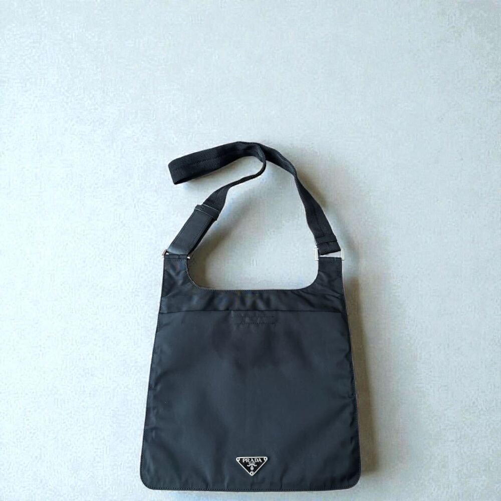 PRADA flat shoulder bag sacoche triangular black white